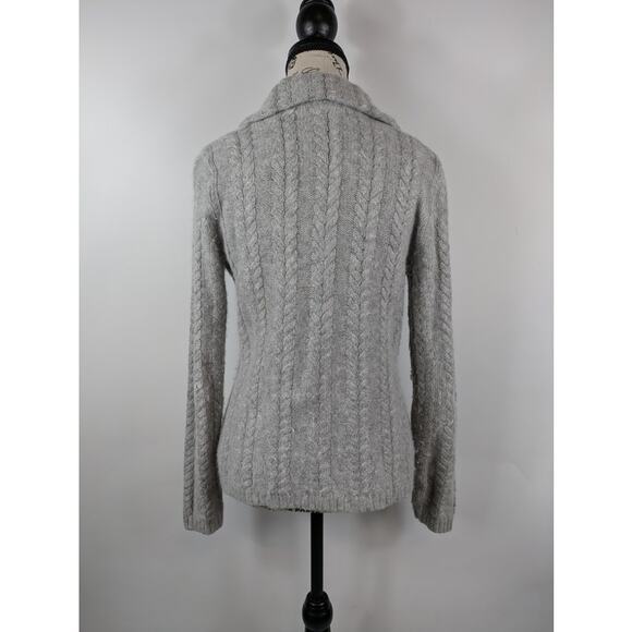 Kenar Womens Medium Cardigan Cable Knit Sweater Angora Rabbit Hair Light Gray - Picture 3 of 12